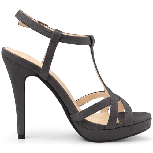 Allegra K Allegra K Women's T Strap Slingback Platform Stiletto Gray Heel Sandals 9 M US