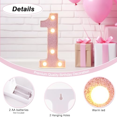 Image of LED Marquee Numbers, Small Light Up Numbers for Party, 8.58 Inch Battery Powered Lighted Number for Birthday, Night Light, Table or Home Decor (Pink Glitter, Number 1)