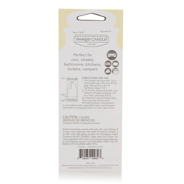 Image of Yankee Candle Classic Paper Car Jar Air Freshener, Hanging Car Freshener, Long Lasting Car Fragrance, Balsam & Cedar, Christmas Cookie, 3 Each (Christmas Comforts Variety Pack)