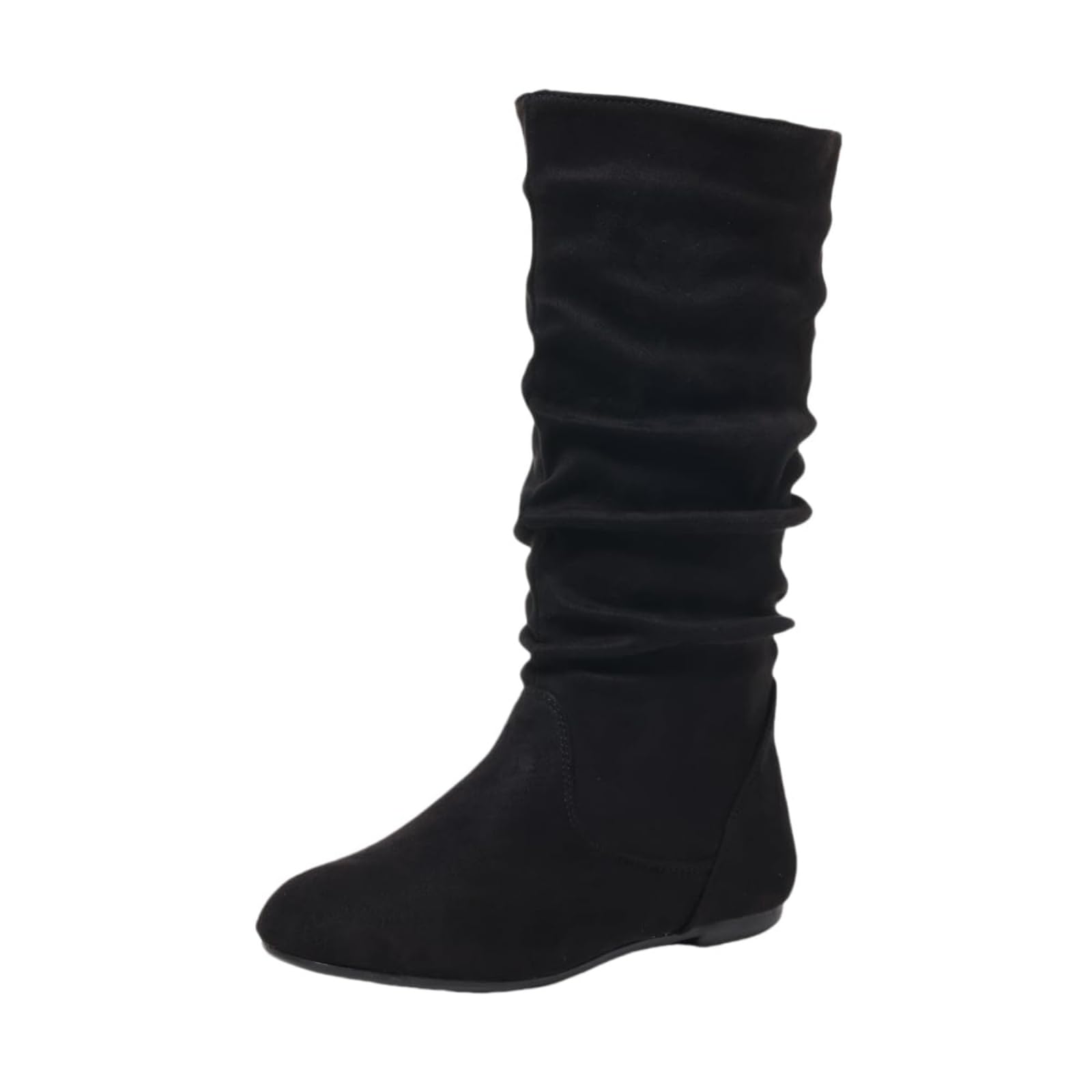 Women's Knee High Boots Soft Suede Mid Calf Boots Flat Low Heel Slouch Pointed Toe Winter Shoes with Side Zipper Comfortable Fall Outdoor Footwear