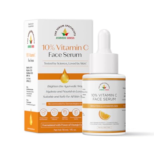 Image of 10% Vitamin C Face Serum for All Skin Types | With Niacinamide, Ceramide, Licorice & Hyaluronic Acid | Brightening, Hydrating, Anti-Aging, Dark Spot Corrector | Dermatologically Tested, Non-Comedogenic | 30 ml