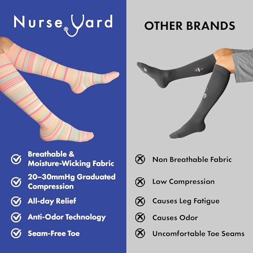 Image of Nurse Yard Compression Socks for Nurses - Women & Men - 20-30mmHg Graduated Compression, For Medical Staff, Athletes - 1 Pair