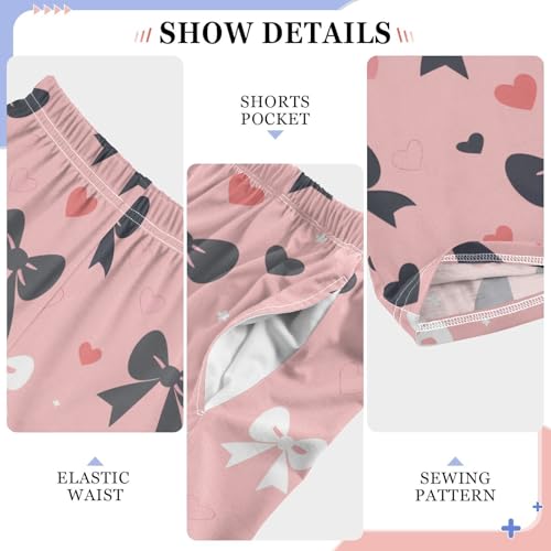 Black Bow Pink Heart Pajama Pants Long Sleep Pant Soft PJ Bottoms Sleepwear4