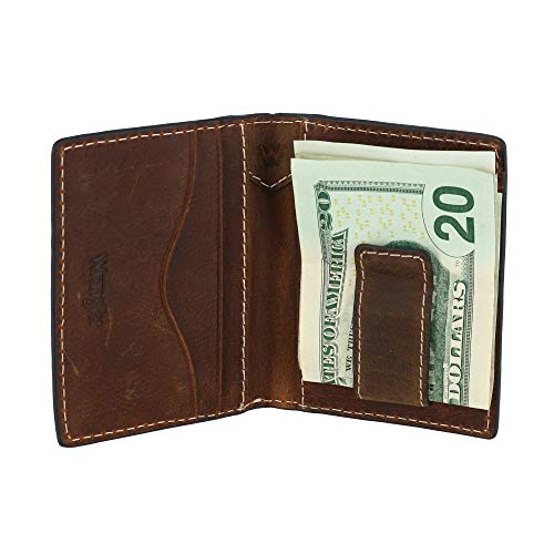 Wrangler Men's Leather Card Case Wallet With Money Clip, Cognac/Brown #TOP2