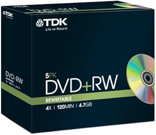 TDK T18444 4.7GB 4x Speed 120min DVD+RW Disc in Jewel Case (Pack of 5)