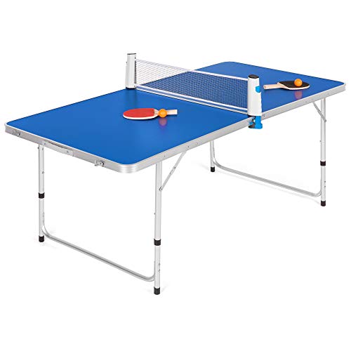 Best Choice Products 58in Indoor Outdoor Portable Folding Ping Pong Table Tennis Game Set w/ 2 Balls, 2 Paddles, Net, Built-in Handles - Blue