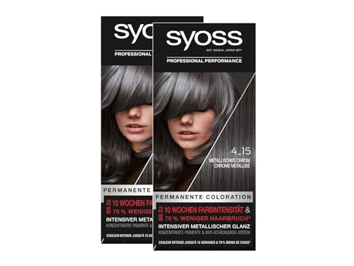 Syoss Color Haarfarbe 4_15 Metallisches Chrom (2x 115 ml), permanente Coloration für bis zu 10 Wochen Farbintensität und 70% weniger Haarbruch*