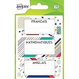 AVERY - Sachet de 15 étiquettes matières scolaires design graphique, Format 76 x 34 mm