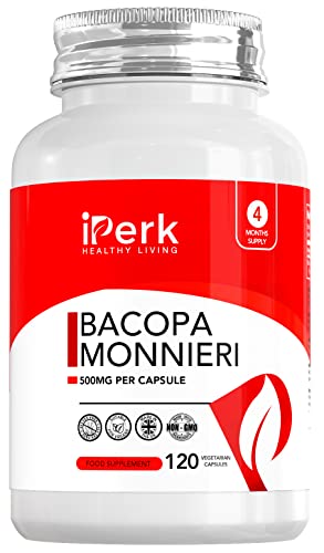 Bacopa Monnieri 500mg High Strength 120 Vegan Capsules Brahmi Extract Manufactured in ISO Lisenced Facilities Non - GMO Dairy Free Allergen Free & Gluten Free