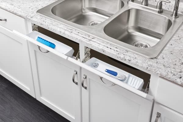 Rev-A-Shelf 6572-14-11-52 14-Inch Polymer Plastic Kitchen Sink Front Tip-Out Accessory Storage Trays, White
