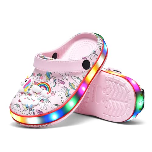 Image of XPKWS Toddler Kids Clogs Boys Girls LED Garden Shoes Light up Sandals Slip on Quick Dry Beach Slippers