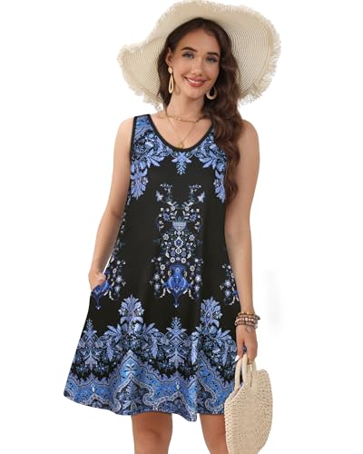 Image of CHICGAL Womens Summer Dresses Casual Sleeveless Loose T Shirt V Neck Sundress Swing Beach Cover Up with Pockets 2026