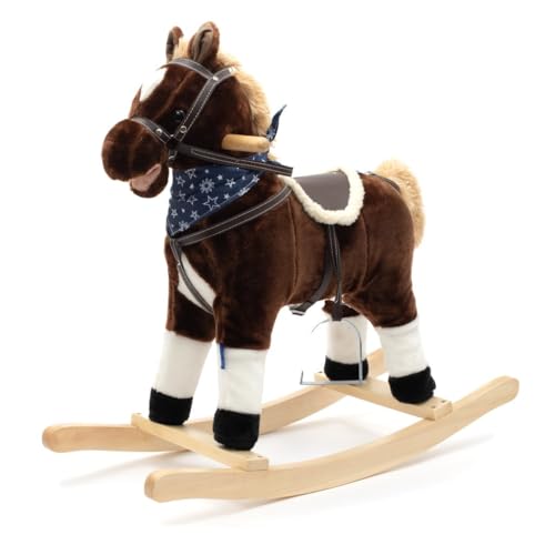 Baby Mix - Cheval à bascule - Echarpe Etoiles Marron - Selle confortable - Base à bascule en bois - Cheval à bascule - Cheval jouet - Jeu d'enfant - Animal...