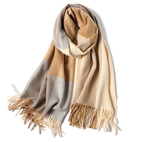 MIAOHAIYAN Damen Karierter Schal Langer Winterschal Wolle warm und weich Elegant Stola Schal Fransen Schultertuch 200 * 70CM,C Cover
