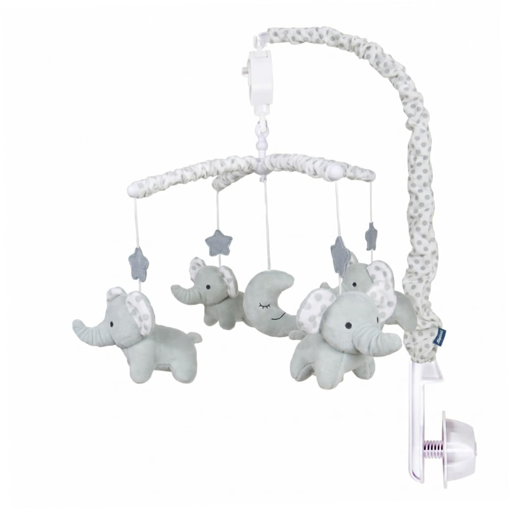 Uanqfegy Baby Cot Mobile - Sound & Sensory Baby Cot Mobile with Wind-Up Music Box, Rotating Elephant Plush for Newborns