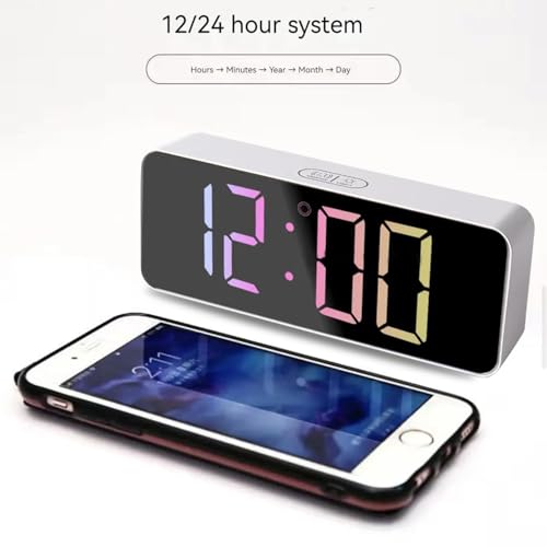 Image of Digital RGB LED Alarm Clock Large Display USB Rechargeable Temperature Snooze Timing Dimmer Function Innovative Multi Colorful Numeric Numbers Table Top Alarm Clock (1-pcs)