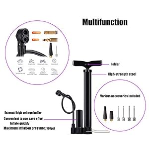 Bike Floor Pump, Bicycle Pump with Dual Presta & Schrader Valve Head, High Pressure Bicycle Tire Inflator, Portable Hand Air Pump for Road & Mountain Bikes, Strollers and Balls — photo 3 of 6