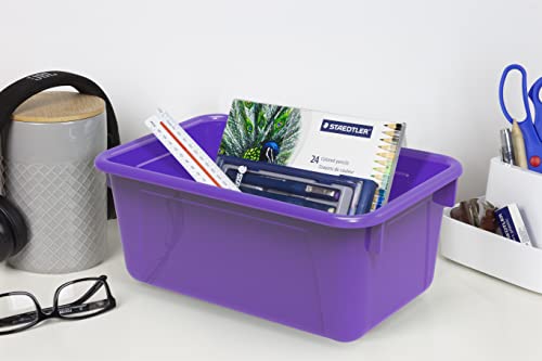 Image of Storex Small Cubby Bins - Plastic Storage Containers for Classroom, 12.2 x 7.8 x 5.1 inches, Class Purple, 5-Pack (62419A05C)