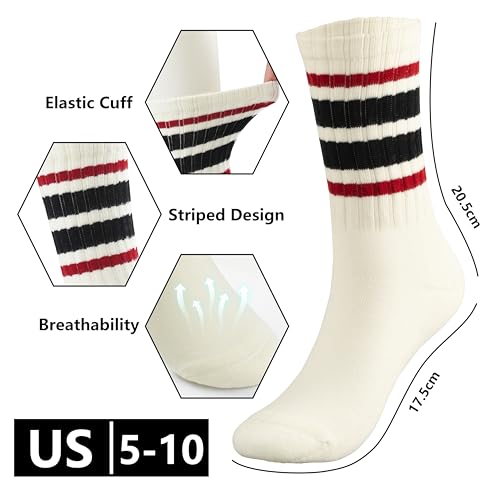 Image of BomKinta Striped Crew Socks Women - Retro Novelty Socks - Stretchy Casual Athletic Cotton Gifts Sock Size 5-10