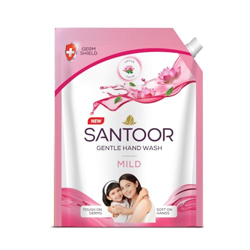 Santoor Mild Gentle Hand Wash 1300ml with Goodness of Lotus & Tulsi| Rich Lathering Formula with Anti-Bacterial Properties| Soft on Hands| Soothes & Hydrates Skin