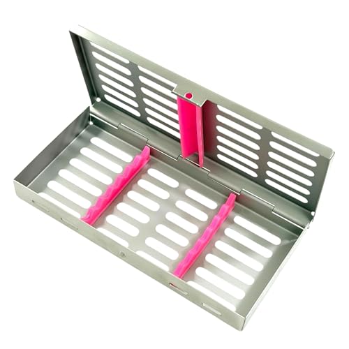 NEW PREMIUM GERMAN STAINLESS DENTAL AUTOCLAVE STERILIZATION CASSETTE RACK BOX TRAY FOR 7 INSTRUMENTS-PINK