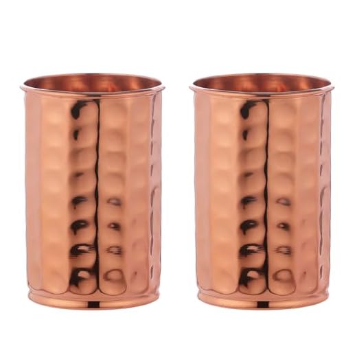 Hammered Pure Copper (99.74%) Tumbler Set of 2 | Traveller's Copper Mug for Serving Water | For Ayurveda Health Benefits (11.8 US Fluid Ounce)