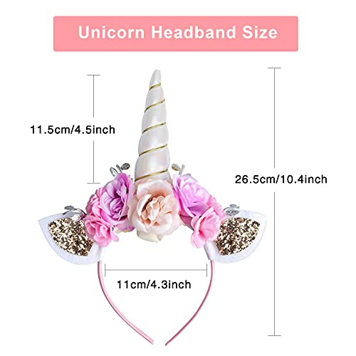 Unicorn Headband, Ahier White Glitter Horn Headband Cat Ear Head Bands Flowers Headwear Accessory For Unicorn Party Supplies #TOP2