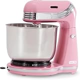 Dashh Stand Mixer 6 Speed Stand Mixer with 3 Quart Stainless Steel Mixing Bowl- Pink