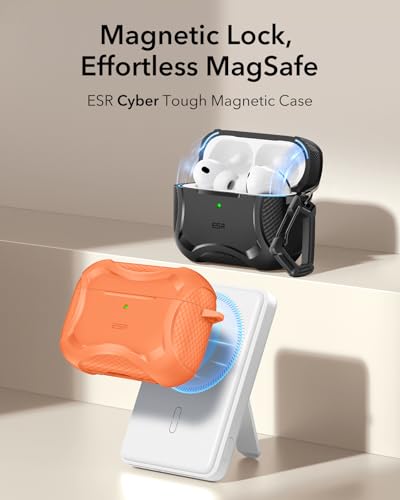 Image of ESR for AirPods Pro 3 Case (2025), Compatible with Airpods Pro 3rd Generation (USB-C Cable), Magnetic Lid, MagSafe Ready, Powerful Drop Protection, Cyber Series, Orange