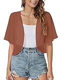 Women Shrug Chiffon Cardigans Open Front Short Sleeve Bolero for Evening Dressy (Caramel Brown,2XL)
