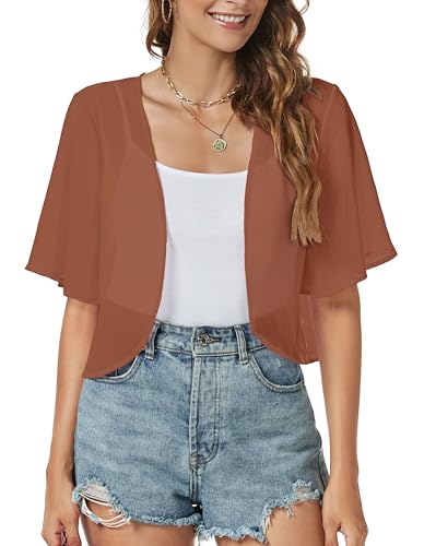 Image of ZNVGIRL Women Shrug Chiffon Cardigans Open Front Short Sleeve Bolero for Evening Dressy 2026