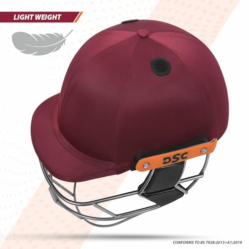 Image of DSC Empra Titanium BSI Approved Professional Cricket Helmet | BS7928 Certified Pro-Standard Hard Ball Helmet with Ultra-Light Titanium Grill & Advanced Shock Absorption | Color: Maroon | Size: S