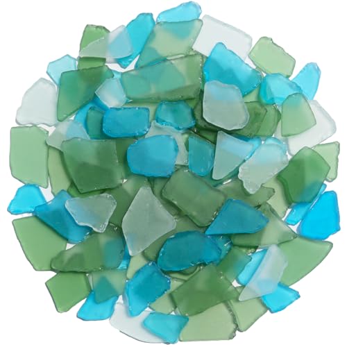 QYGL Sea Glass for Crafts - 14oz Frosted Seaglass Pieces - Vase Filler and Aquarium Ornament, DIY Craft Supplies for Art, Beach Weddings, and Home Decor (Green, Aquamarine, White)