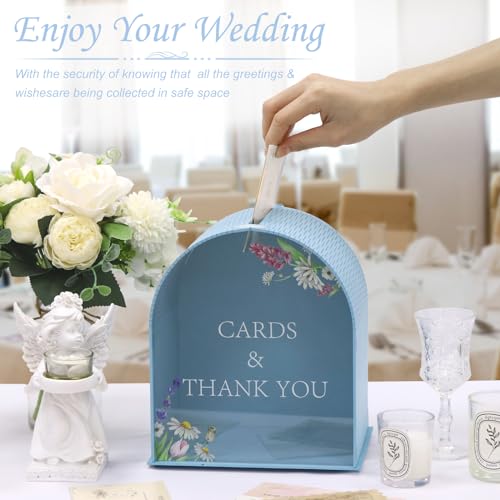 image for OurWarm Wooden Wedding Card Box for Reception, Blue Gift Card Box with