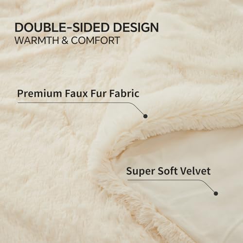Image of BEDELITE Cream White Fluffy Comforter Set Queen, Fuzzy Faux Fur Comforter | Warm Fleece Shaggy Bedding for Winter, Soft & Cozy Plush Bed Set with 2 Pillowcases