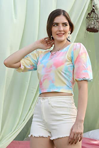 Image of Leriya Fashion Women Striped Top with Half Sleeves for Office Wear, Casual Wear Both Use to Western Top & Saree for Blouse
