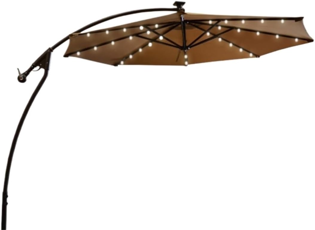 Garden Parasol Beach Umbrella 9.8ft Solar LED Patio Outdoor Umbrella Hanging Cantilever Umbrella Offset Umbrella Easy Open Adustment with LED Lights Garden Umbrella Patio,E-9.8ft/3M