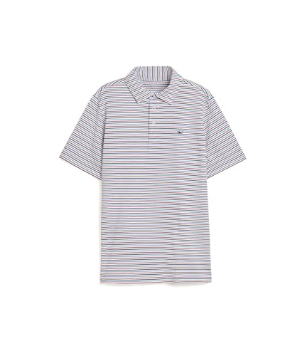 Image of vineyard vines, Boys, Bradley Stripe Sankaty Polo (Toddler /Little Kids /Big Kids), White /Hull Blue /Red, 2, Toddler