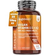 Vitamin D3 4000IU & 125μg Vitamin K2 (MK 7) - 240 Vegan Tablets - High Strength Vitamin D3 K2-8 M...