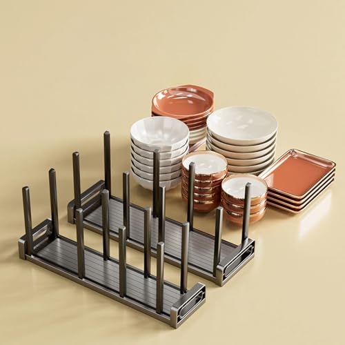 Expandable Kitchen Dish Drainer Rack - Space-Saving Aluminum Plate Organizer for Cabinets & Countertops, Black Drying Holder for Canteens & Drawers (46cm)