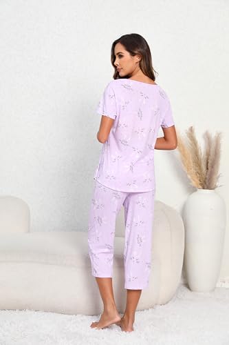 Image of PNAEONG Women Pajama Set Sleepwear Tops with Capri Pants Casual and Fun Prints Pajama Sets