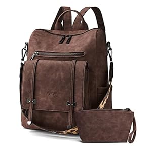 OPAGE Backpack Purse for Women Leather Backpack Purse Travel Backpack Fashion Designer Ladies Shoulder Bags With Wristlets-Coffee