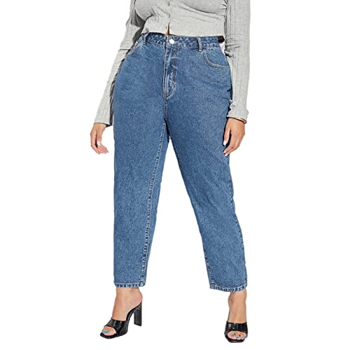 LEIJIJEANS Plus Size Women for Jeans Straight Fitting High Stretchy Jeans Highwaist Light Blue Full Length Mom Pants