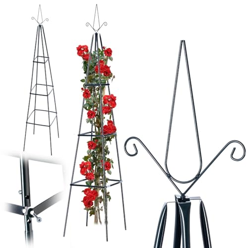 KADAX Rankobelisk aus Metall, Rankhilfe für Rosen & Kletterpflanzen, Rosengitter für Garten, Rankhilfen, Obelisk, Rankgitter, Rankturm, Ranksäule (42 x 202 cm)
