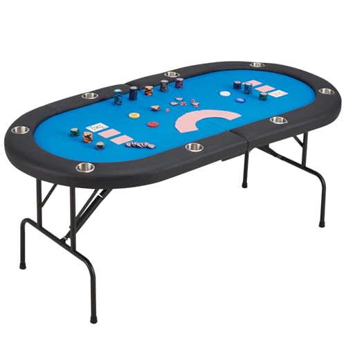 ECOTOUGE Foldable Poker Table 8 Players Poker Gaming Table Folding Blue
