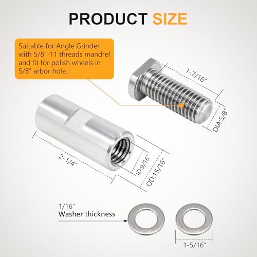 Image of Airway Buffing Wheel Extension Shaft 2-1 /4 inch L Angle Grinder Buff Extender Kit 5 /8 inch-11 Threads Arbor Extended Adapter - 2 pcs