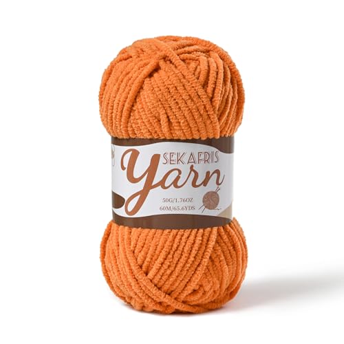 Image of Fluffy Velvet Yarn for Crocheting，Baby Blanket Yarn for Crocheting Soft，50g(65.6yds) Amigurumi Yarns，Plush Chenille Crochet Yarns，Puzzle Yarn for Crochet Weaving Craft(Orange)