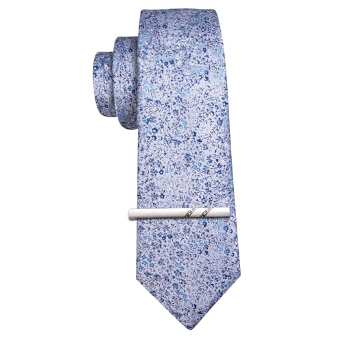 Image of Barry.Wang Floral Ties for Men Flower Necktie with Tie Clip Formal