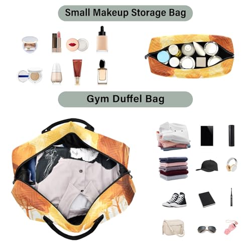 Weekender Bags Travel Duffel Gym Bag Squirrel Cart Golden Maple Forest Carry on Overnight Tote Bag with Toiletry Bag for Airplane Travel Trip Gym Yoga4
