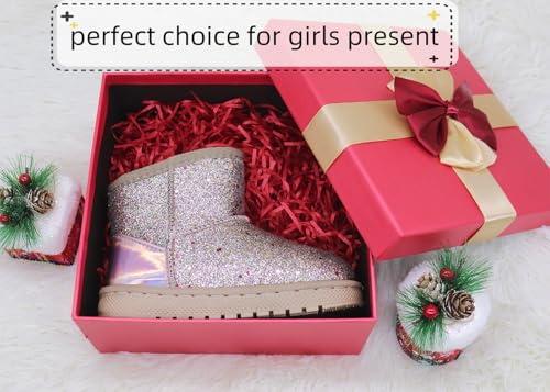 Image of Girls Winter Boots Toddler Girl Boots Warm Sparkle Sequin Outdoor Non-Slip Snow Boot for Little kids